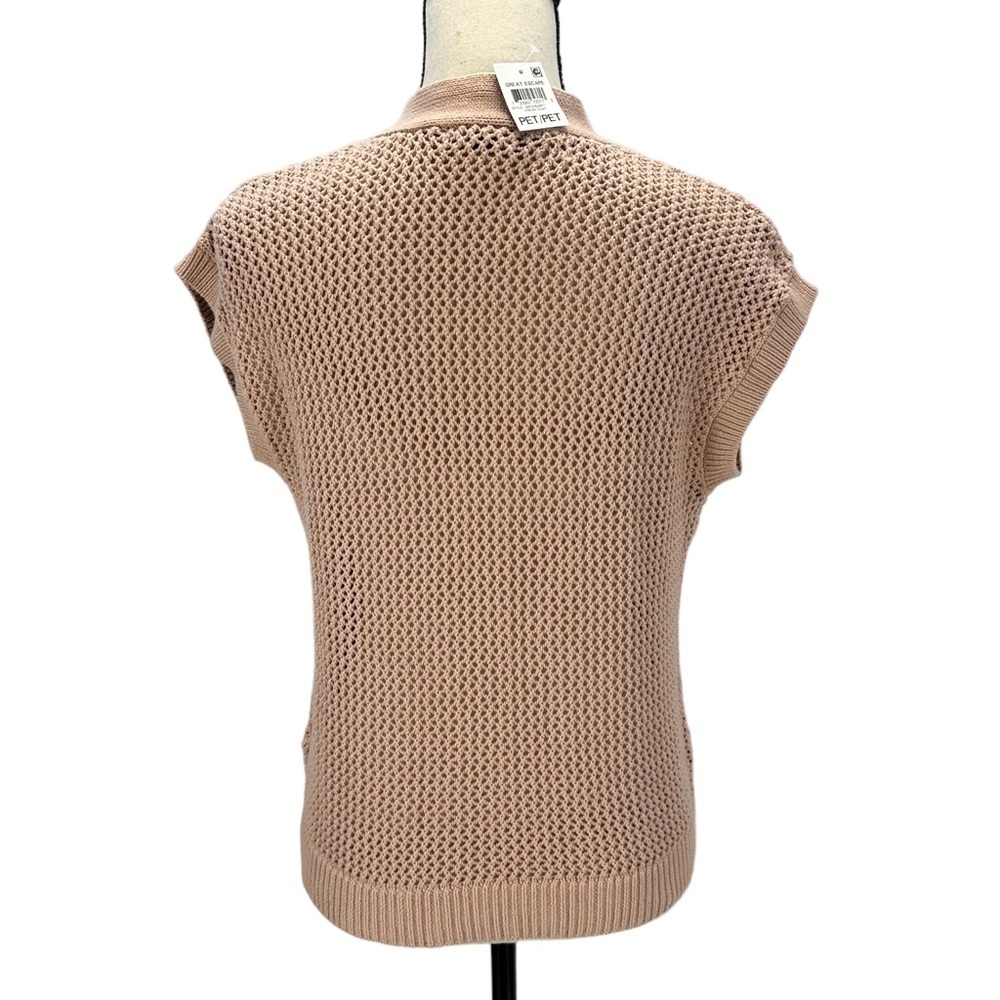 Alfani Great Escape Button Front V Neck Open Knit Vest  - Tan - size PP (XSP) - Picture 3 of 10
